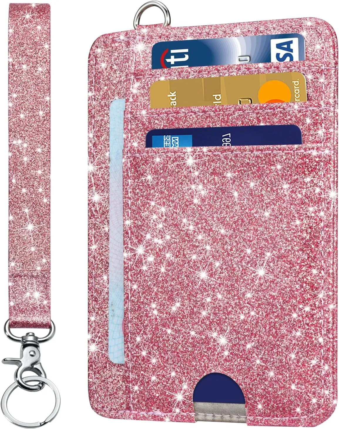 HOTCOOL Card Holder Keychian and Lanyard Wallet Front Pocket Minimalist Travel Cute Funny Thin Leather With RFID Blocking Small Credit Card Holder Wallet for Men & Women Girls Organizer Gifts