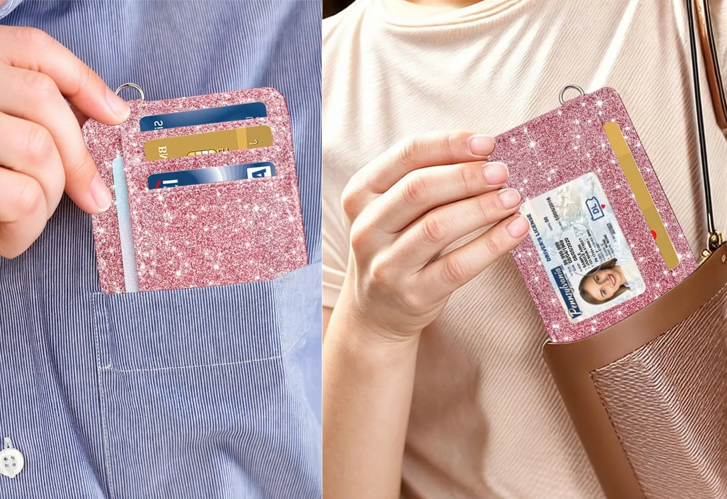 HOTCOOL Card Holder Keychian and Lanyard Wallet Front Pocket Minimalist Travel Cute Funny Thin Leather With RFID Blocking Small Credit Card Holder Wallet for Men & Women Girls Organizer Gifts