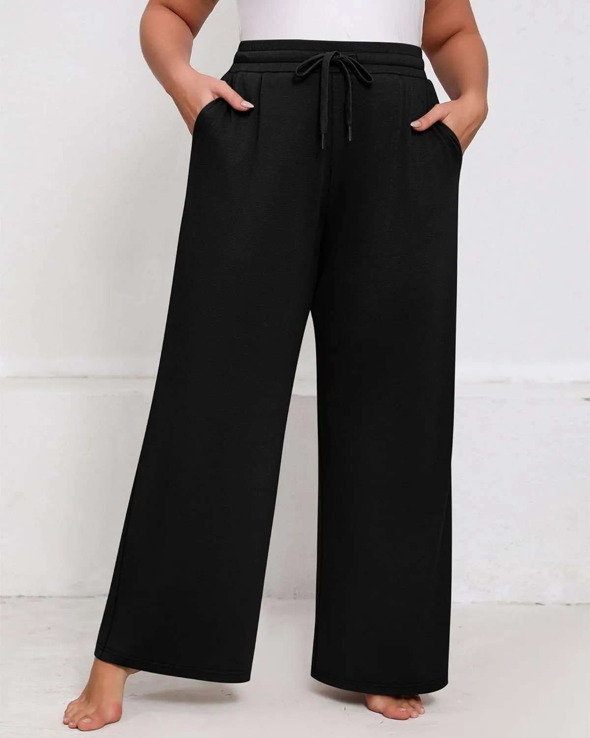 Huukeay 3 Pack Women's Plus Size Pants Wide Leg Yoga Pants Baggy Lounge Sweatpants with Pockets Drawstring High Waist Jogger