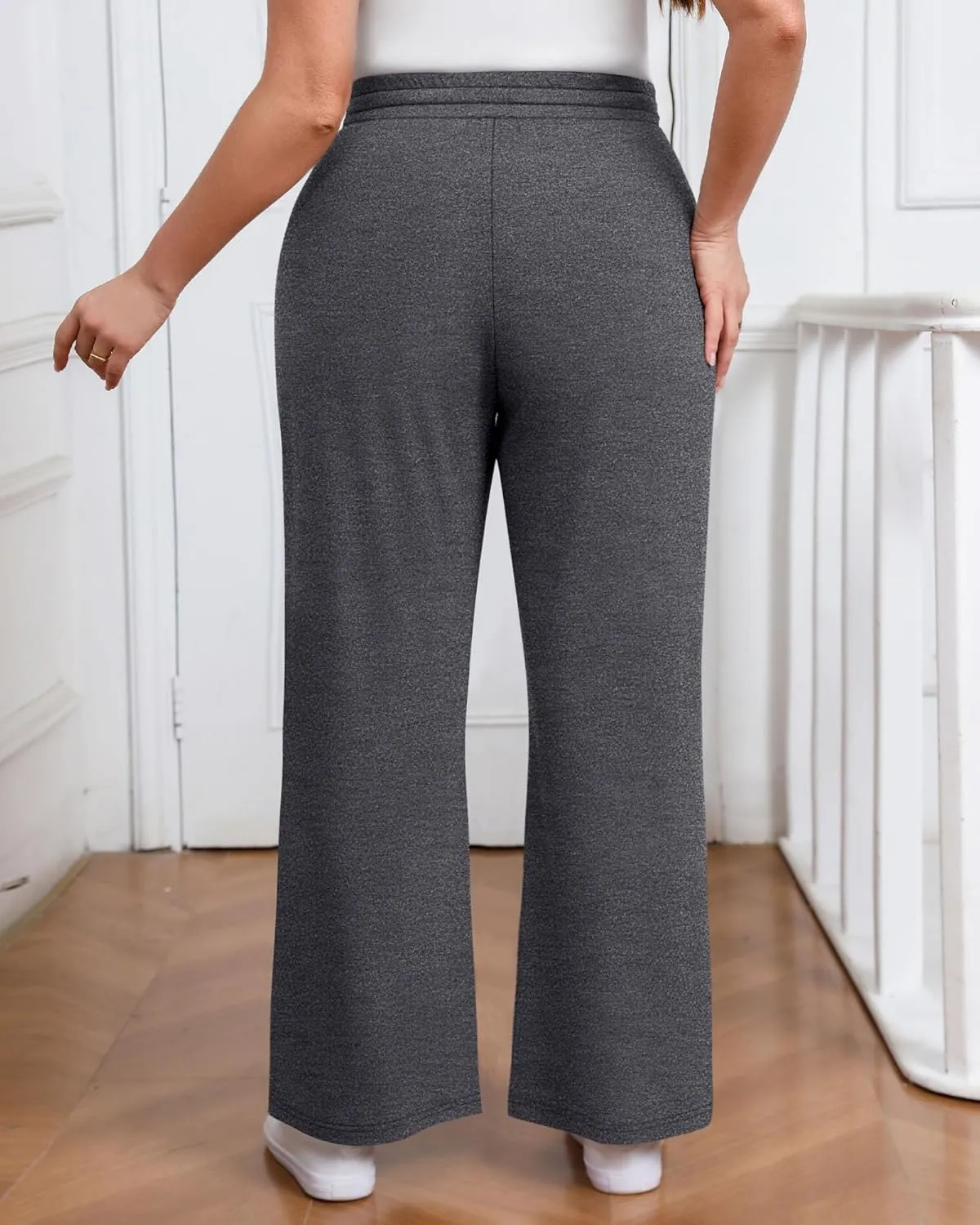 Huukeay 3 Pack Women's Plus Size Pants Wide Leg Yoga Pants Baggy Lounge Sweatpants with Pockets Drawstring High Waist Jogger
