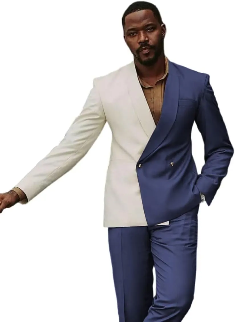 HZUOU Casual Patchwork Men Suits 2 Pieces Shawl Lapel Business Suits Party Prom Double Breasted Wedding Tuxedos HZH23