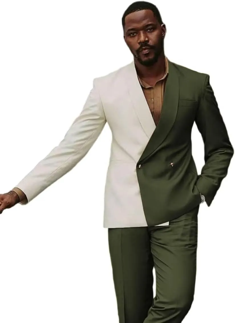 HZUOU Casual Patchwork Men Suits 2 Pieces Shawl Lapel Business Suits Party Prom Double Breasted Wedding Tuxedos HZH23