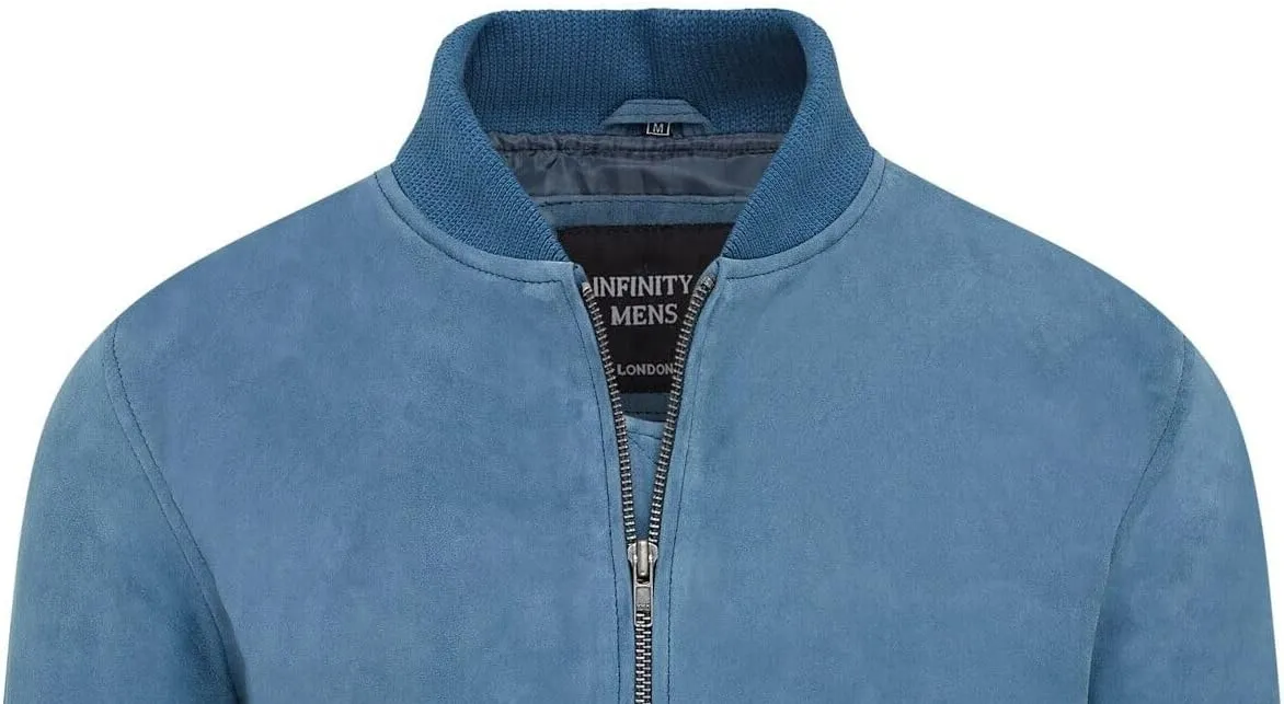 Infinity Leather Mens Soft Goat Suede MA-1 Varsity Bomber Jacket