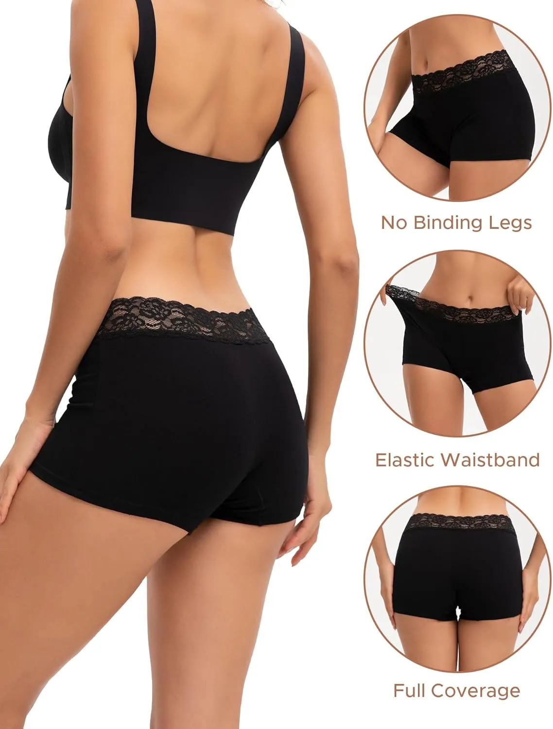 INNERSY Women's Lace Underwear Cotton Soft Boyshorts Panties Boxer Briefs 3-Pack