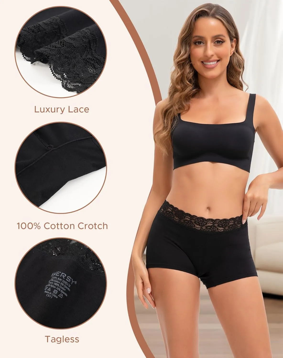 INNERSY Women's Lace Underwear Cotton Soft Boyshorts Panties Boxer Briefs 3-Pack