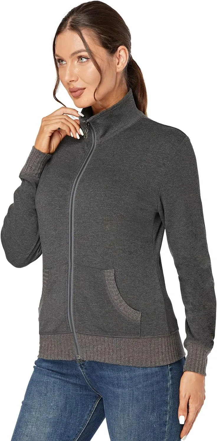 J.Corrine Women's Zip up Sweatshirts Jacket Stand Collar Long Sleeve Running Track Jacket with Pockets