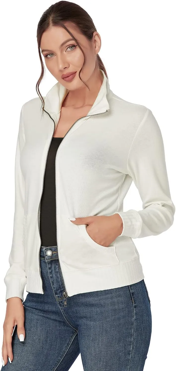 J.Corrine Women's Zip up Sweatshirts Jacket Stand Collar Long Sleeve Running Track Jacket with Pockets