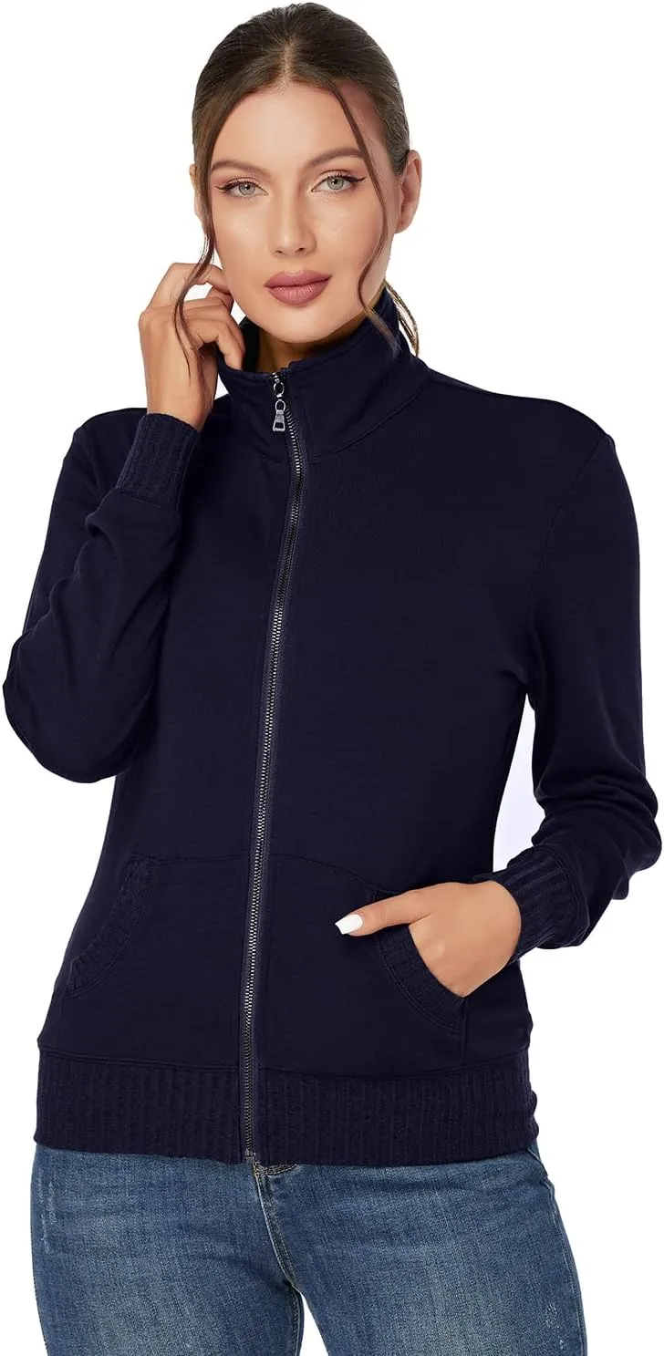J.Corrine Women's Zip up Sweatshirts Jacket Stand Collar Long Sleeve Running Track Jacket with Pockets