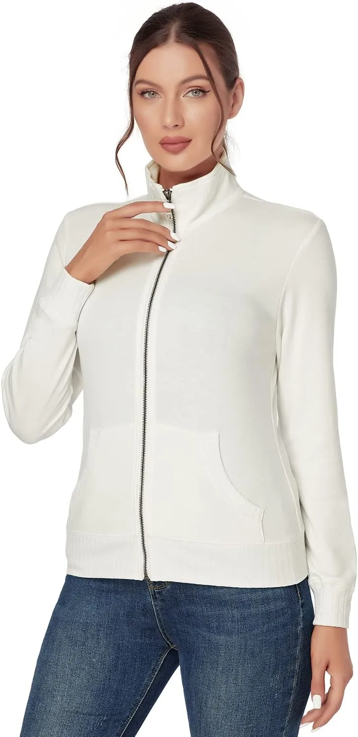 J.Corrine Women's Zip up Sweatshirts Jacket Stand Collar Long Sleeve Running Track Jacket with Pockets