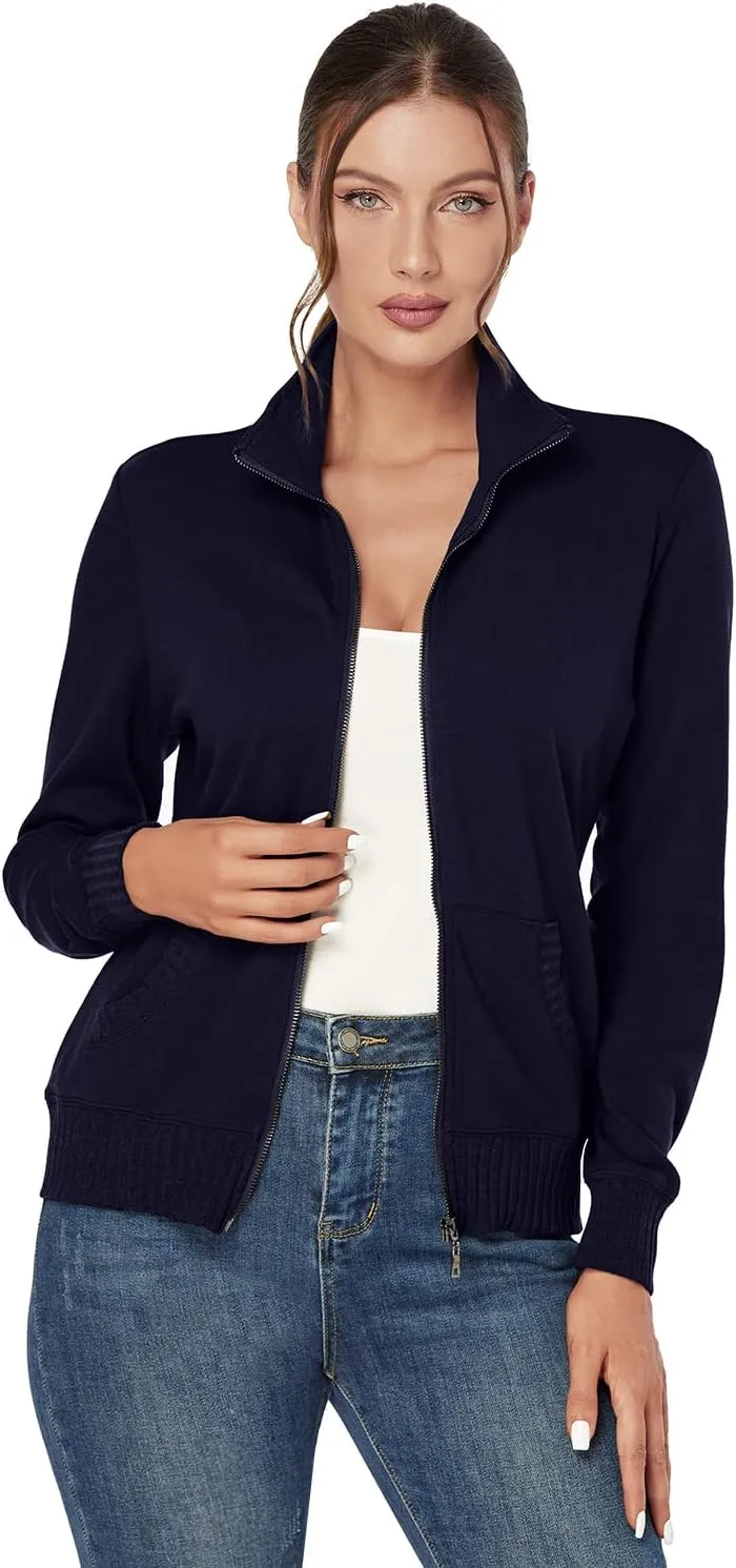 J.Corrine Women's Zip up Sweatshirts Jacket Stand Collar Long Sleeve Running Track Jacket with Pockets