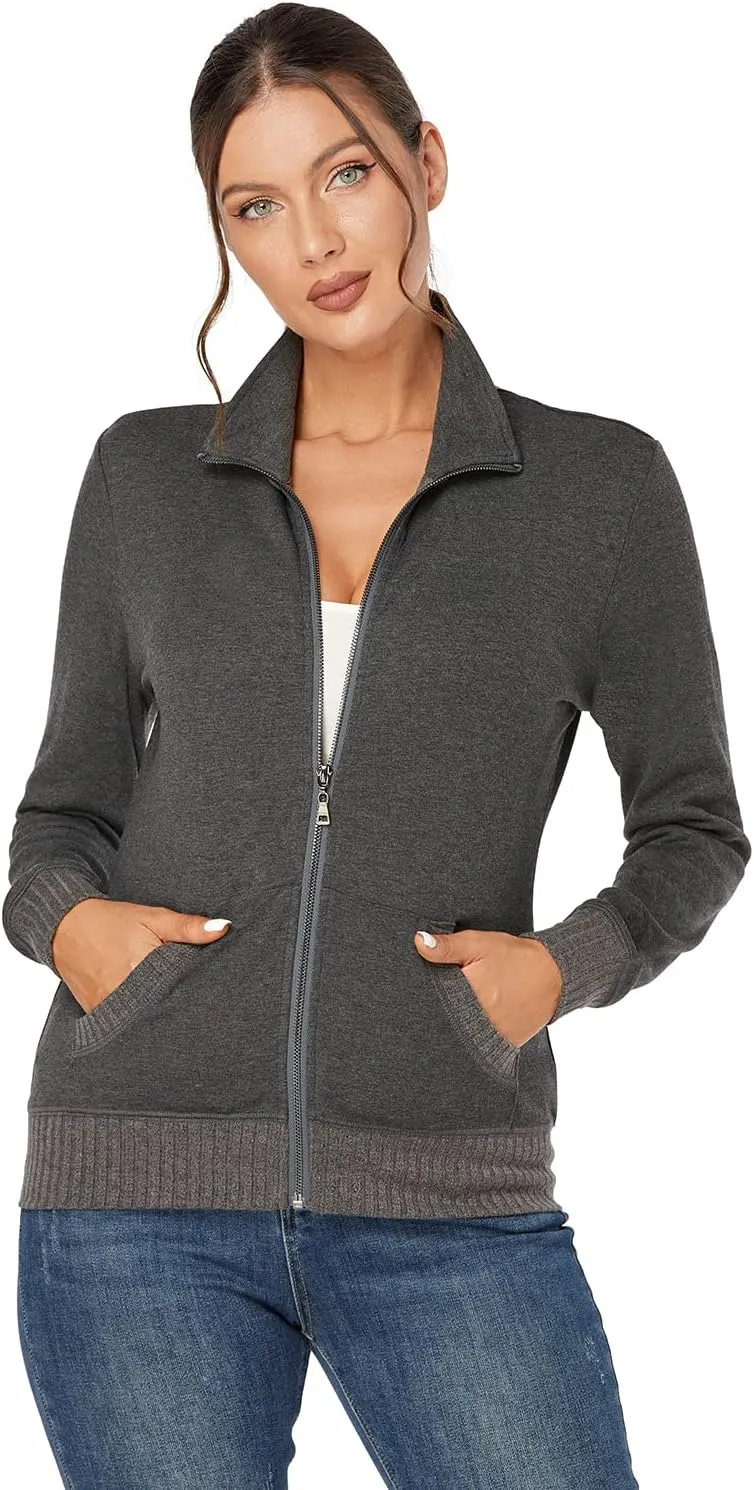 J.Corrine Women's Zip up Sweatshirts Jacket Stand Collar Long Sleeve Running Track Jacket with Pockets