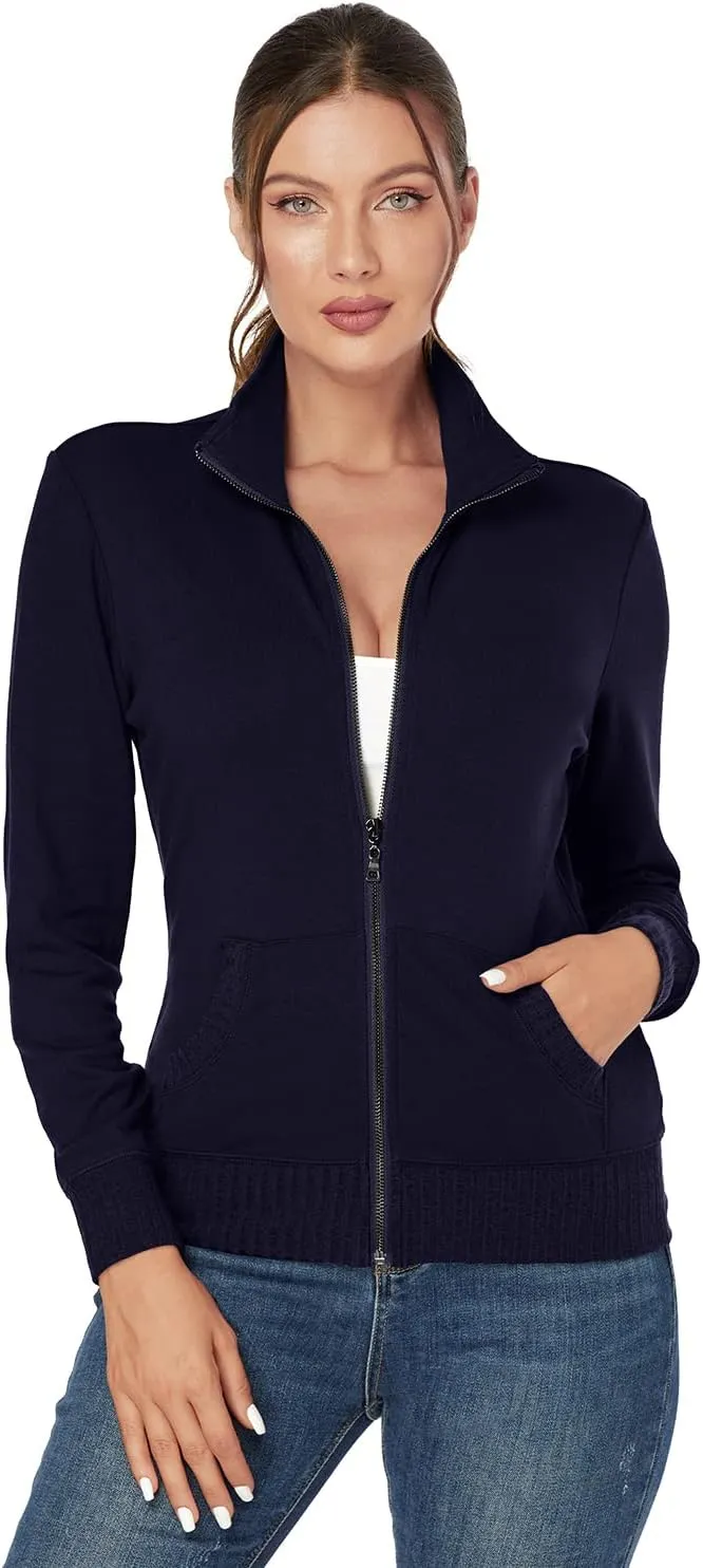 J.Corrine Women's Zip up Sweatshirts Jacket Stand Collar Long Sleeve Running Track Jacket with Pockets