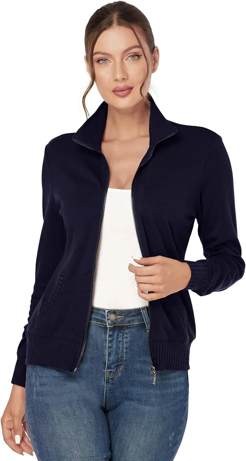 J.Corrine Women's Zip up Sweatshirts Jacket Stand Collar Long Sleeve Running Track Jacket with Pockets