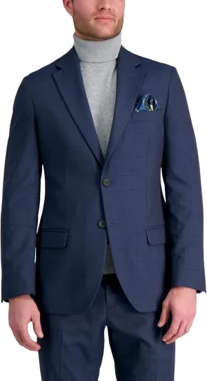 J.M. Haggar Men's JMH Premium Stretch Tailored Fit Suit Separate Pants, Blue Windowpane-Jacket, 42
