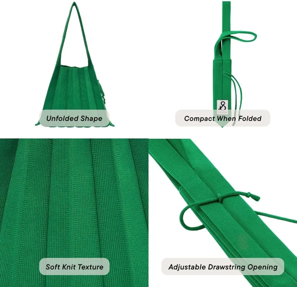 JOSEPH & STACEY Lucky Pleats Knit BagSolid S | Sustainable Foldable Women's Tote Bag | Lightweight Minimalist Everyday Bag