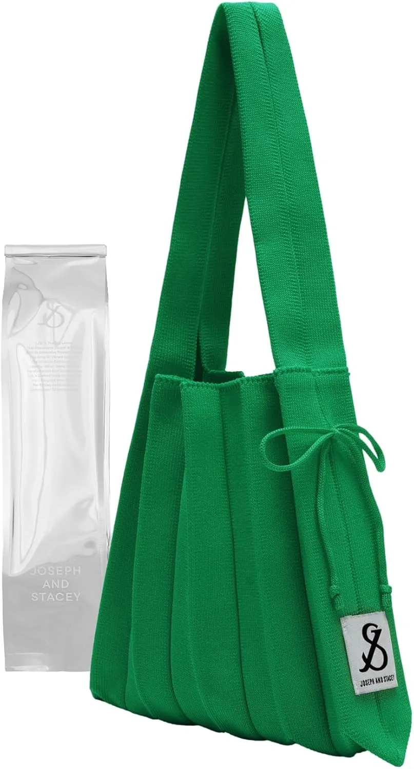 JOSEPH & STACEY Lucky Pleats Knit BagSolid S | Sustainable Foldable Women's Tote Bag | Lightweight Minimalist Everyday Bag