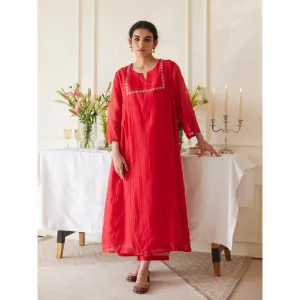 Juanita Red Handwoven Chanderi Kurta & Pant (Set of 2)