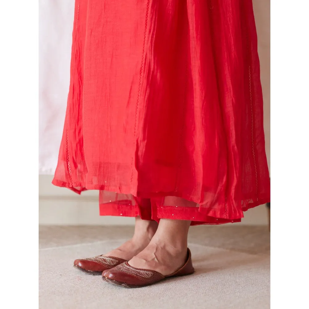 Juanita Red Handwoven Chanderi Kurta & Pant (Set of 2)