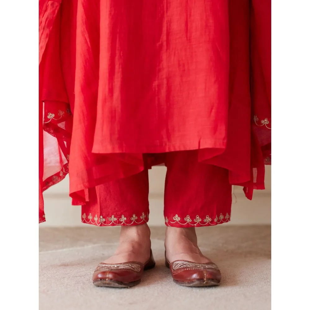 Juanita Red Handwoven Chanderi Kurta & Pant with Dupatta (Set of 3)