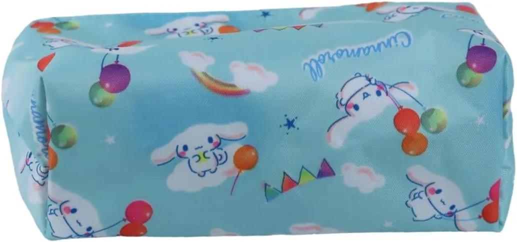 Kawaii Trapezoid Pouch - Small Mini Makeup Bag, Cosmetic Pouch, Toiletry Organizer, Aesthetic, and Travel-Friendly (Cinnamon-roll (Sky Blue))