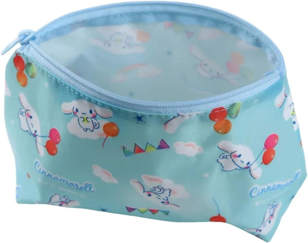 Kawaii Trapezoid Pouch - Small Mini Makeup Bag, Cosmetic Pouch, Toiletry Organizer, Aesthetic, and Travel-Friendly (Cinnamon-roll (Sky Blue))