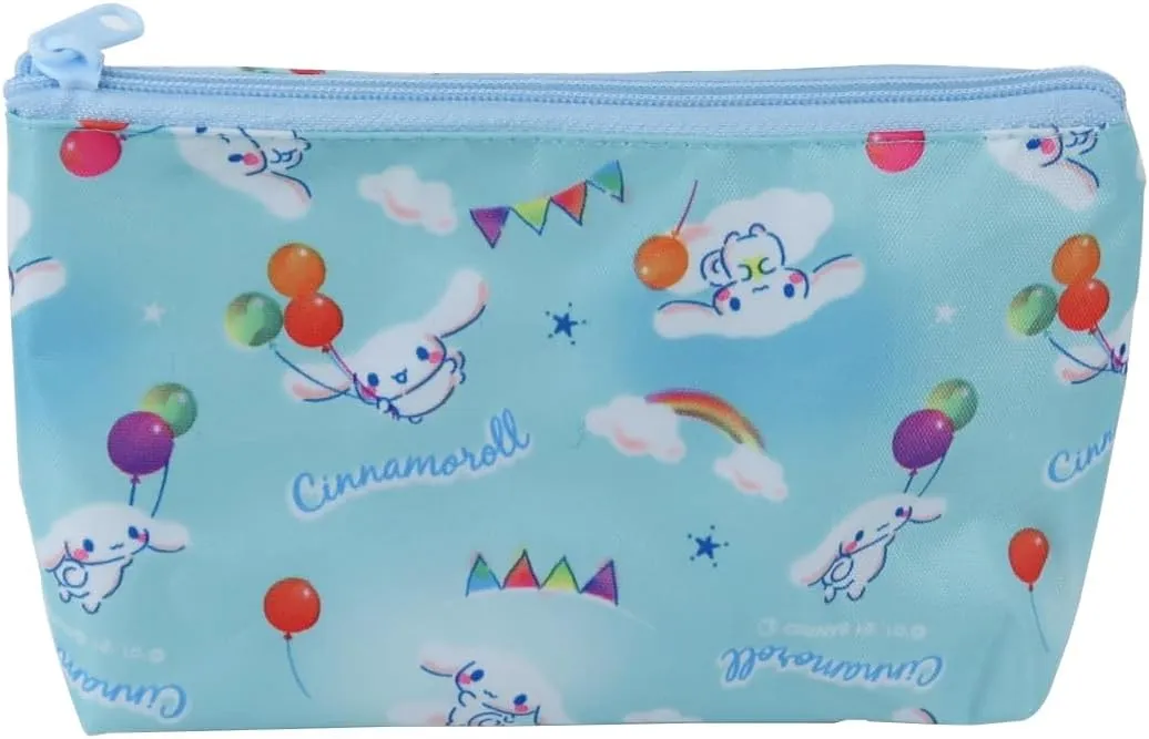 Kawaii Trapezoid Pouch - Small Mini Makeup Bag, Cosmetic Pouch, Toiletry Organizer, Aesthetic, and Travel-Friendly (Cinnamon-roll (Sky Blue))