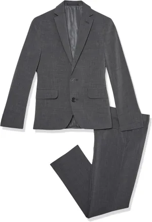 Kenneth Cole REACTION Boys Slim Fit Suit: Formal Jacket & Pants Set for Sizes 8-20, Charcoal, 12 US
