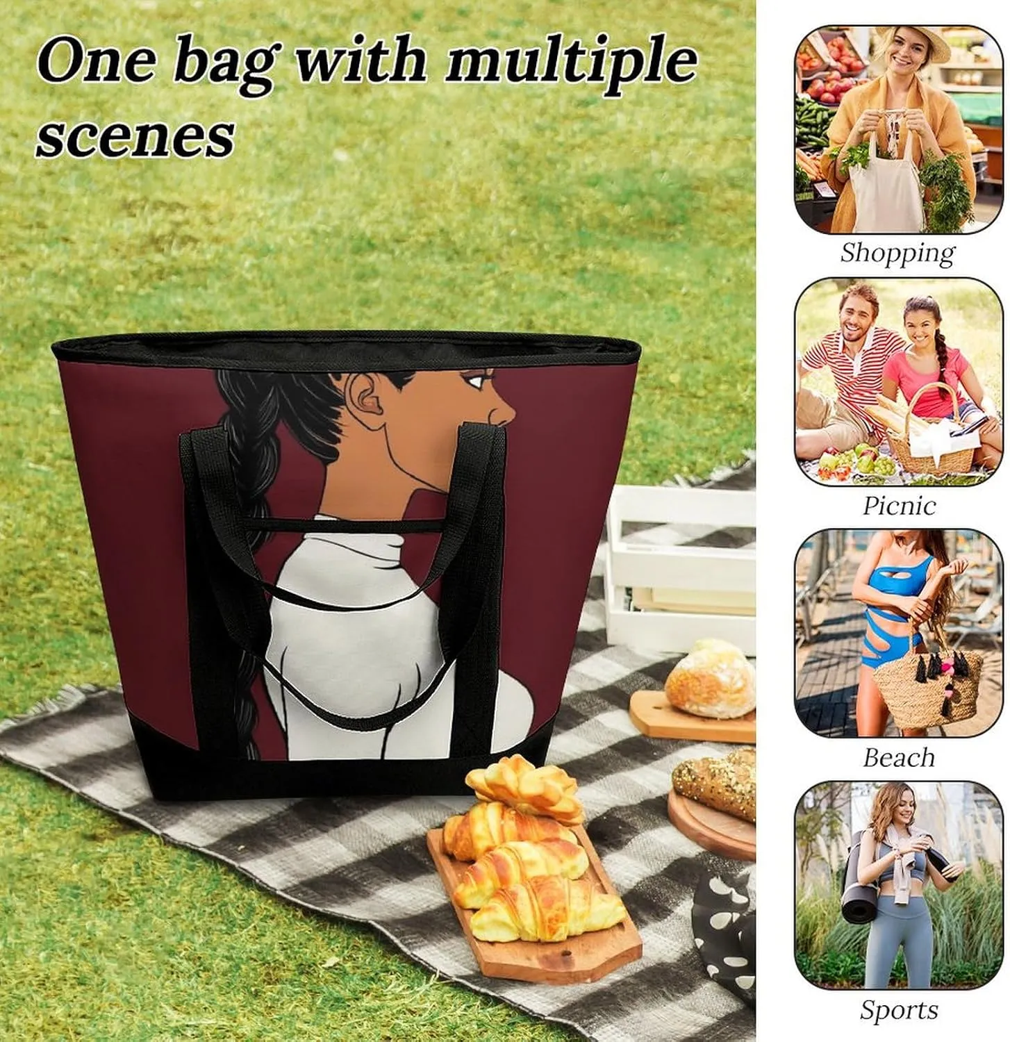 Large Thermal Shopping Tote Bag Travel Friendly Fashion Handbag Commuter Bag