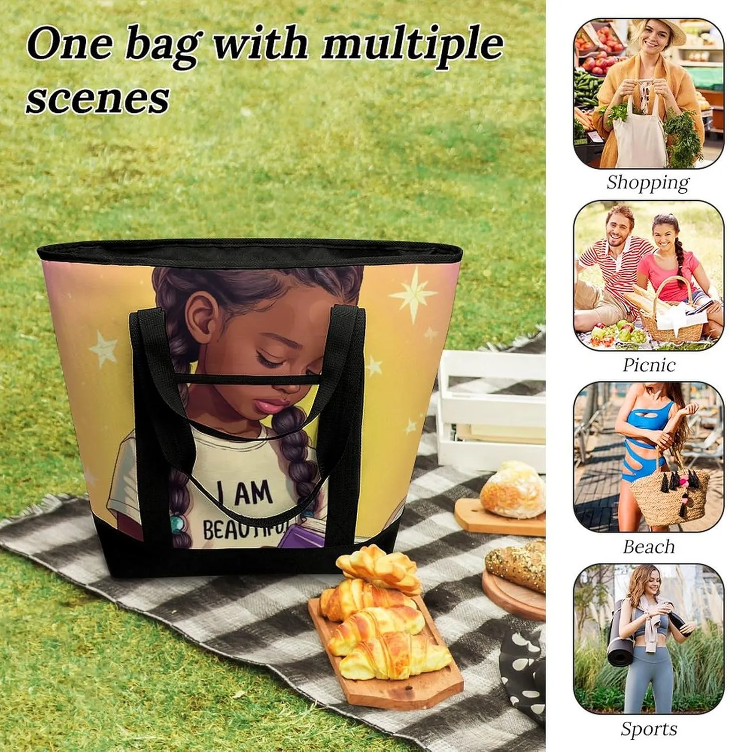 Large Thermal Shopping Tote Bag Travel Friendly Fashion Handbag Commuter Bag