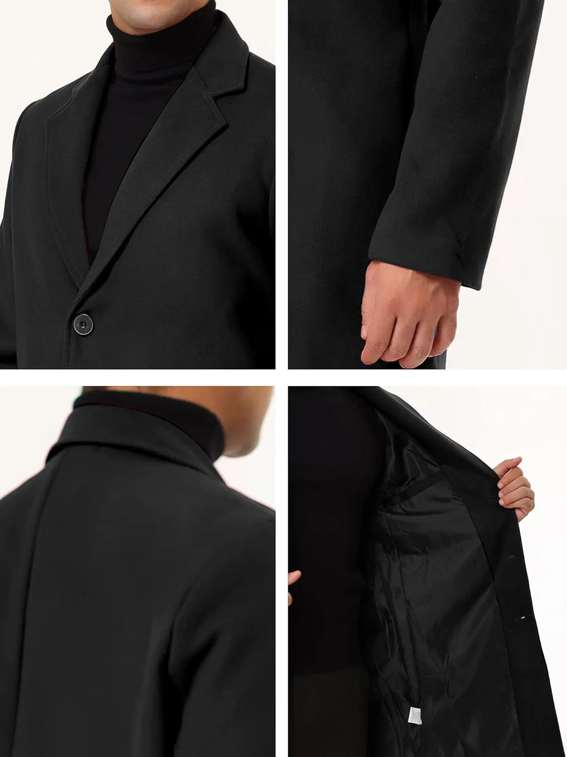 Lars Amadeus Men's Trench Coat Slim Fit Winter Notched Lapel Single Breasted Long Jacket Overcoat
