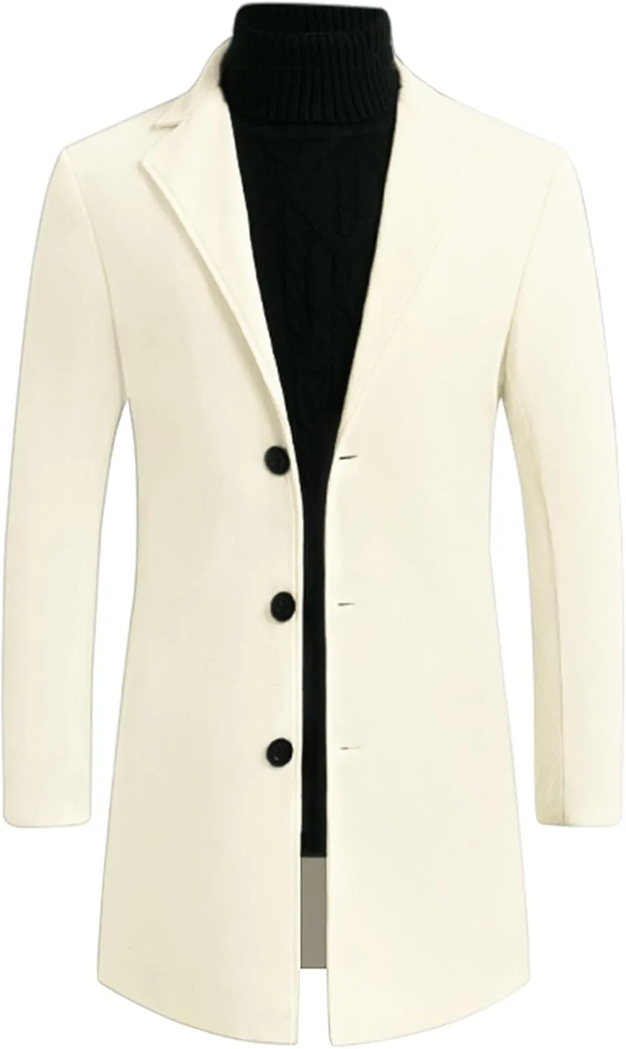 Lars Amadeus Men's Trench Coat Slim Fit Winter Notched Lapel Single Breasted Long Jacket Overcoat