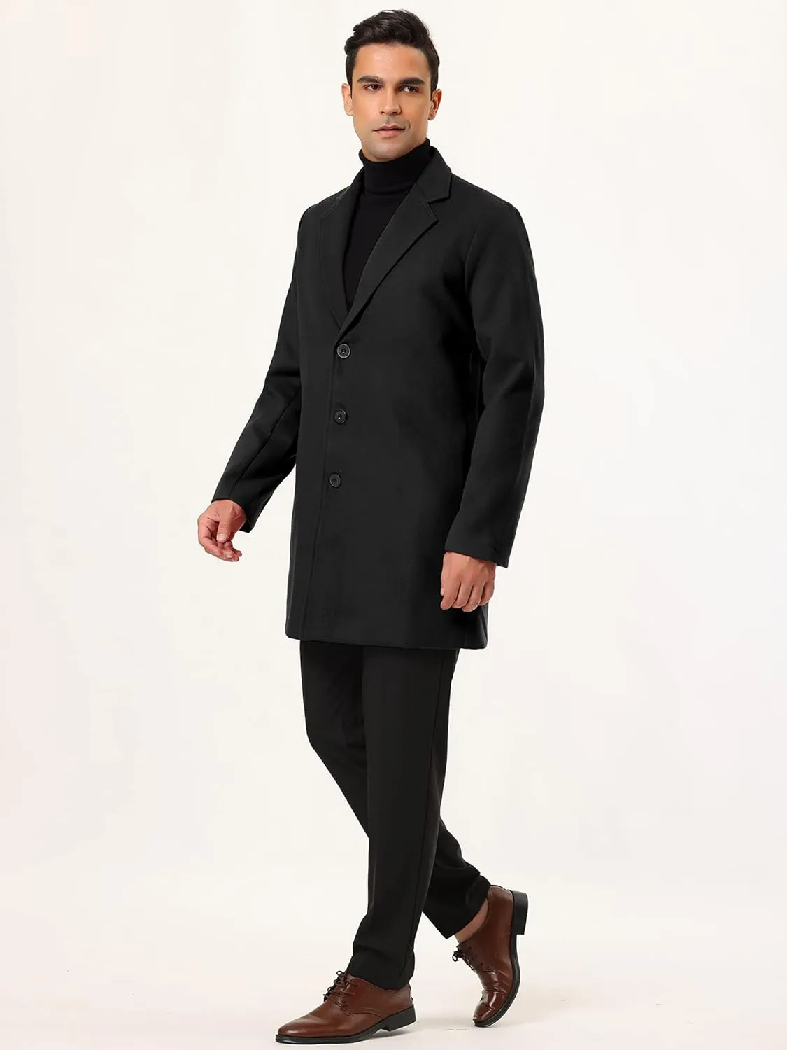 Lars Amadeus Men's Trench Coat Slim Fit Winter Notched Lapel Single Breasted Long Jacket Overcoat