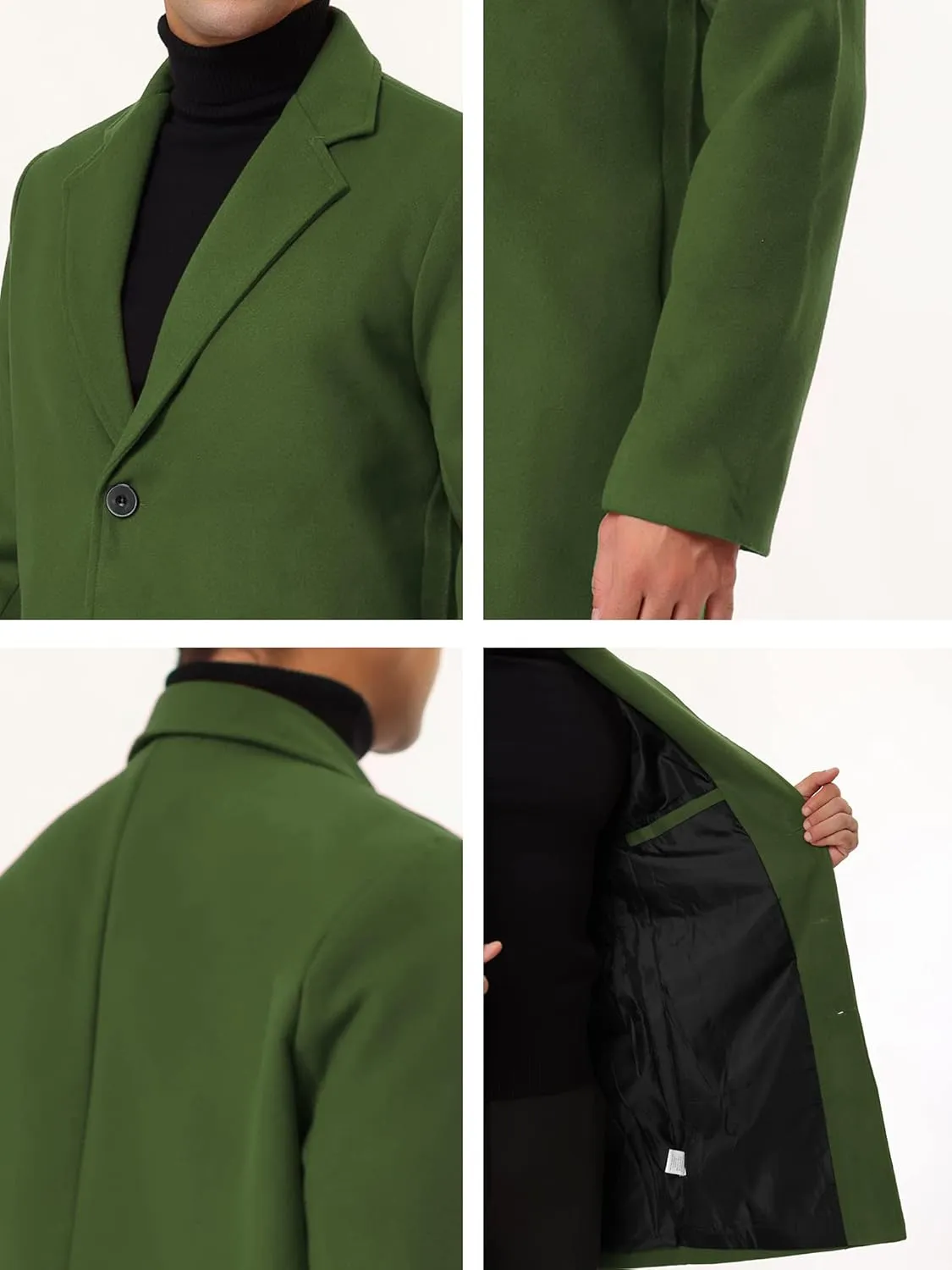 Lars Amadeus Men's Trench Coat Slim Fit Winter Notched Lapel Single Breasted Long Jacket Overcoat