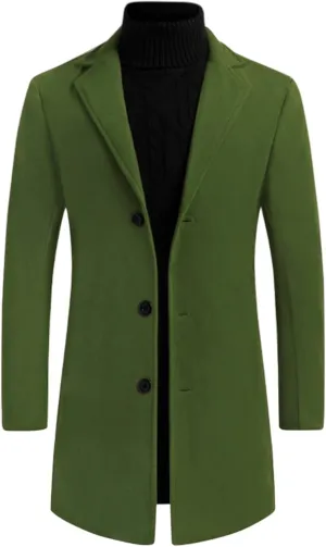 Lars Amadeus Men's Trench Coat Slim Fit Winter Notched Lapel Single Breasted Long Jacket Overcoat