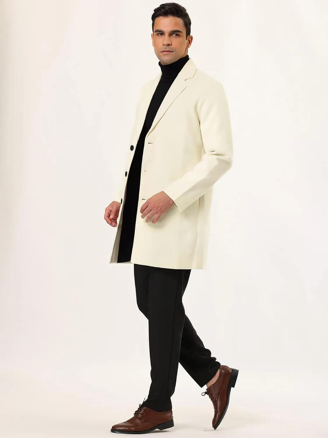 Lars Amadeus Men's Trench Coat Slim Fit Winter Notched Lapel Single Breasted Long Jacket Overcoat