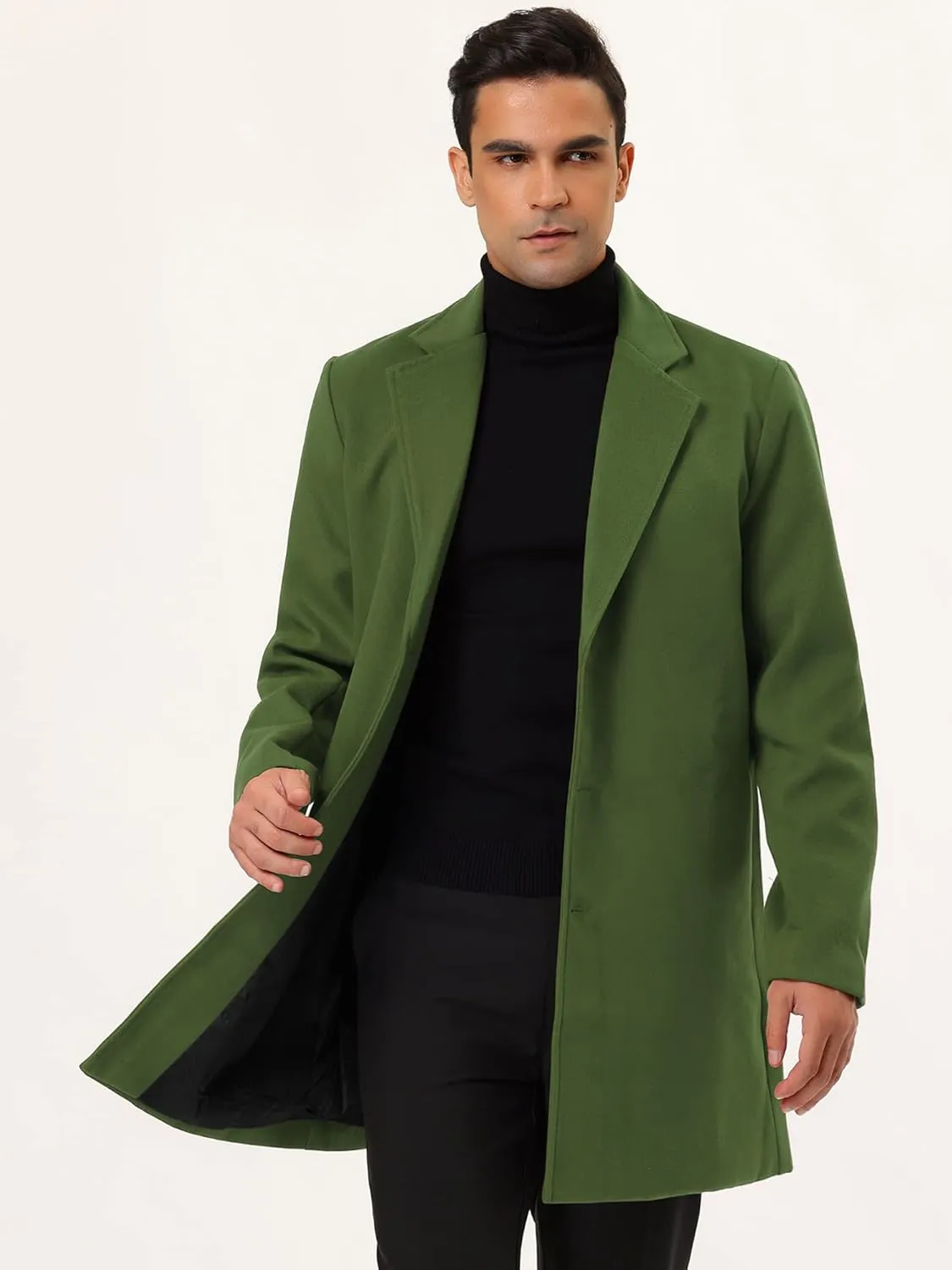 Lars Amadeus Men's Trench Coat Slim Fit Winter Notched Lapel Single Breasted Long Jacket Overcoat