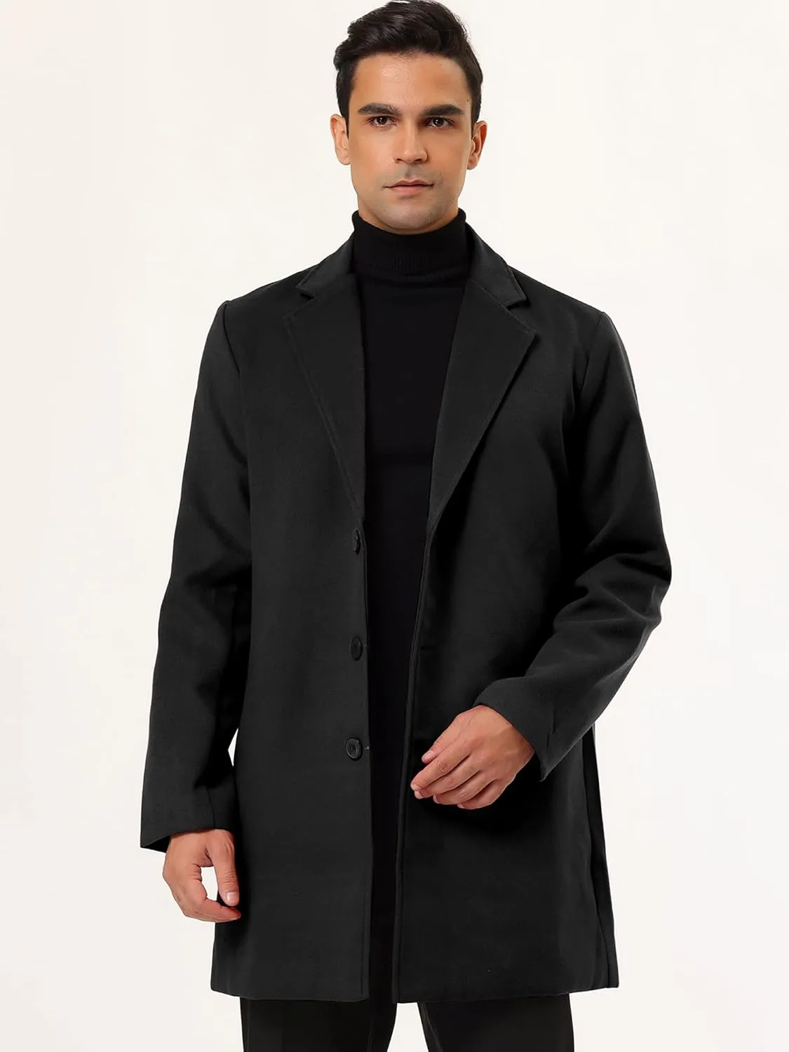 Lars Amadeus Men's Trench Coat Slim Fit Winter Notched Lapel Single Breasted Long Jacket Overcoat