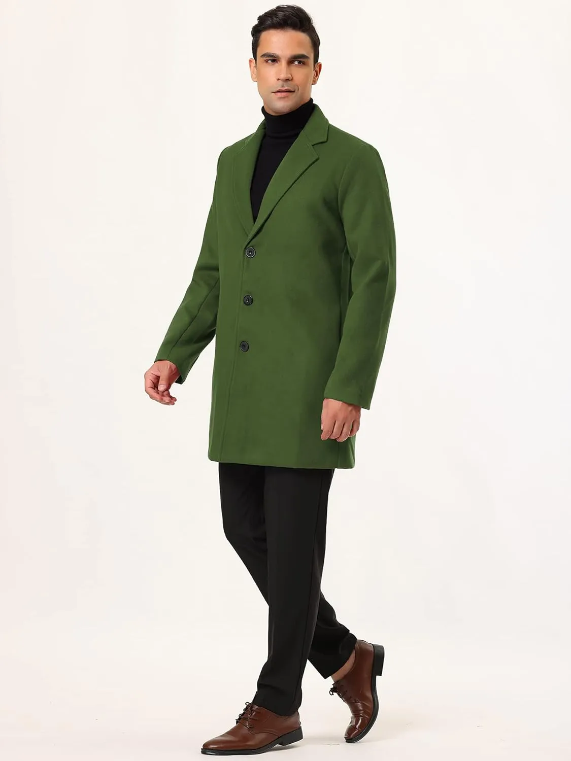 Lars Amadeus Men's Trench Coat Slim Fit Winter Notched Lapel Single Breasted Long Jacket Overcoat