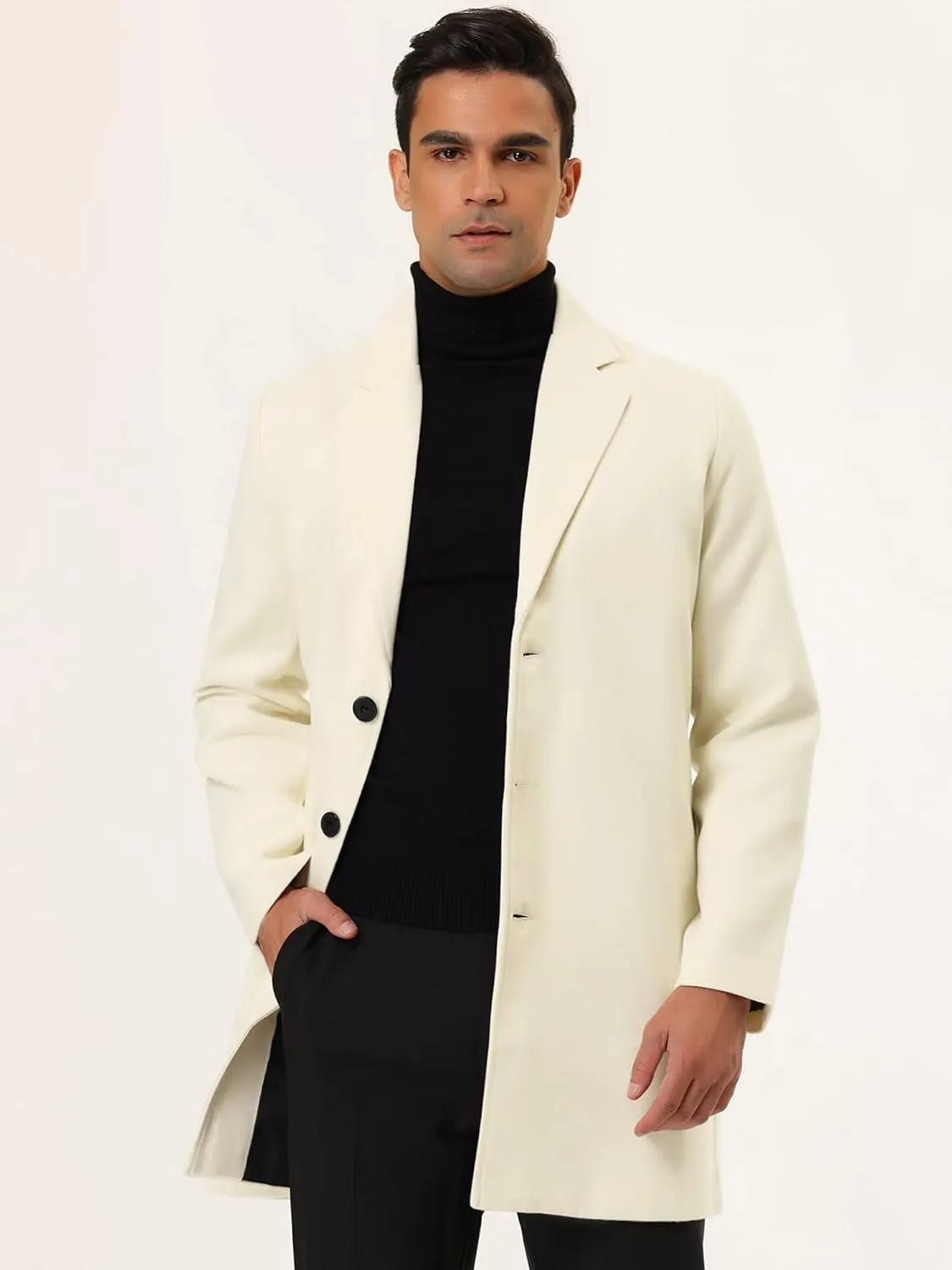 Lars Amadeus Men's Trench Coat Slim Fit Winter Notched Lapel Single Breasted Long Jacket Overcoat