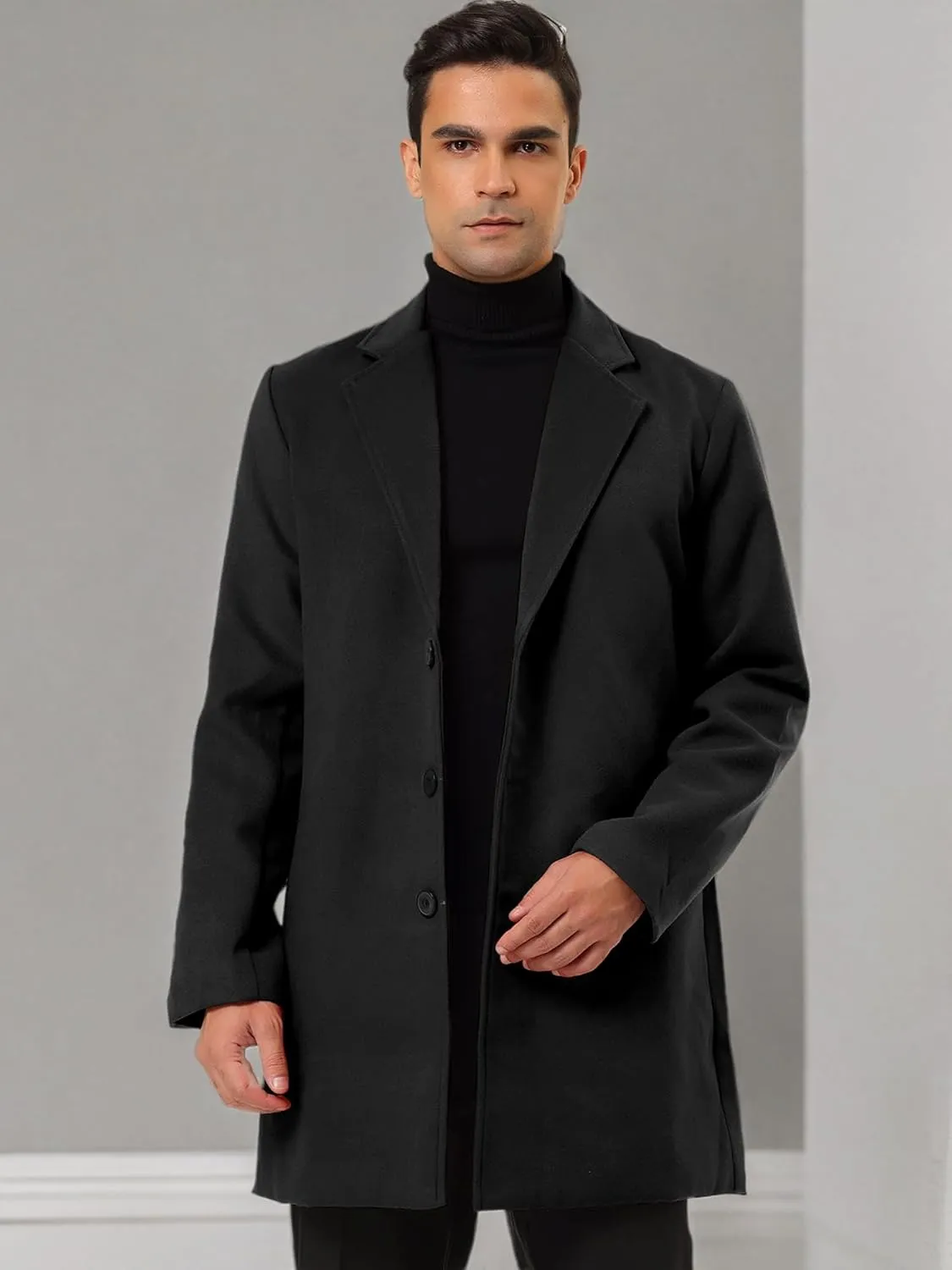 Lars Amadeus Men's Trench Coat Slim Fit Winter Notched Lapel Single Breasted Long Jacket Overcoat