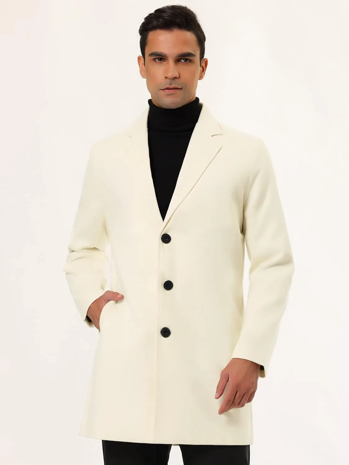 Lars Amadeus Men's Trench Coat Slim Fit Winter Notched Lapel Single Breasted Long Jacket Overcoat