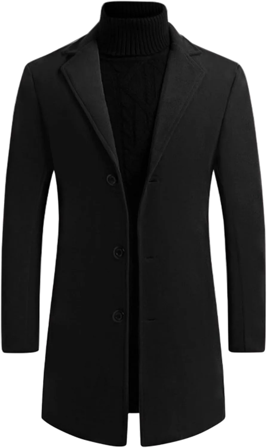 Lars Amadeus Men's Trench Coat Slim Fit Winter Notched Lapel Single Breasted Long Jacket Overcoat