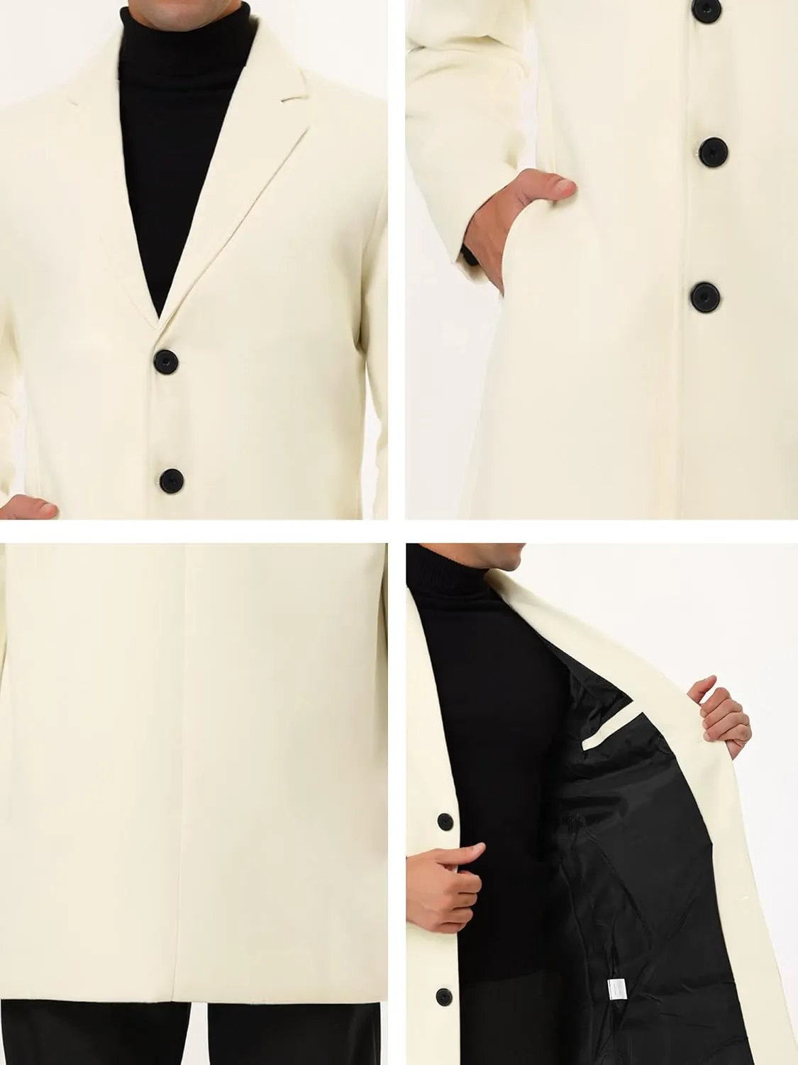 Lars Amadeus Men's Trench Coat Slim Fit Winter Notched Lapel Single Breasted Long Jacket Overcoat