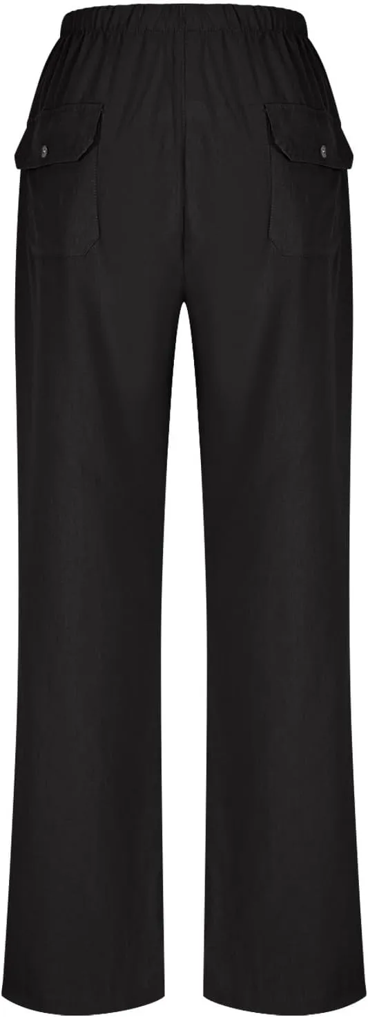 Lastesso Linen Pants Women Lightweight Cotton Summer Lounge Trousers Casual Low Rise Boho Vacation Outfits with Pockets