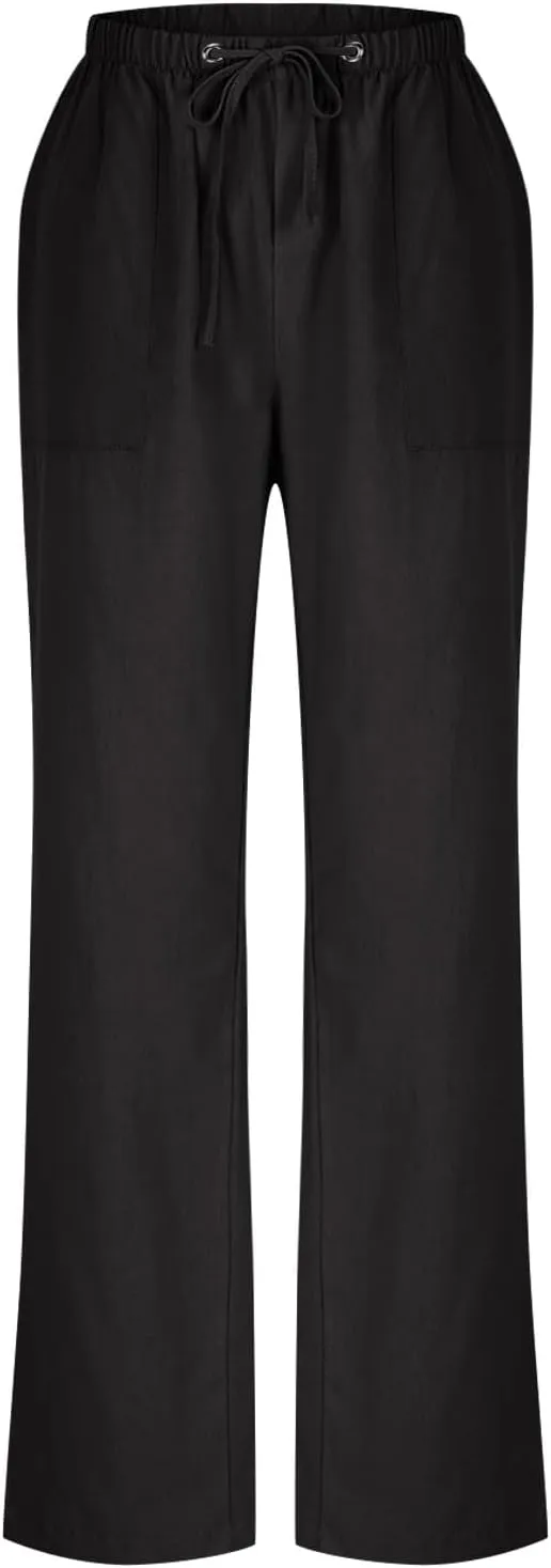 Lastesso Linen Pants Women Lightweight Cotton Summer Lounge Trousers Casual Low Rise Boho Vacation Outfits with Pockets