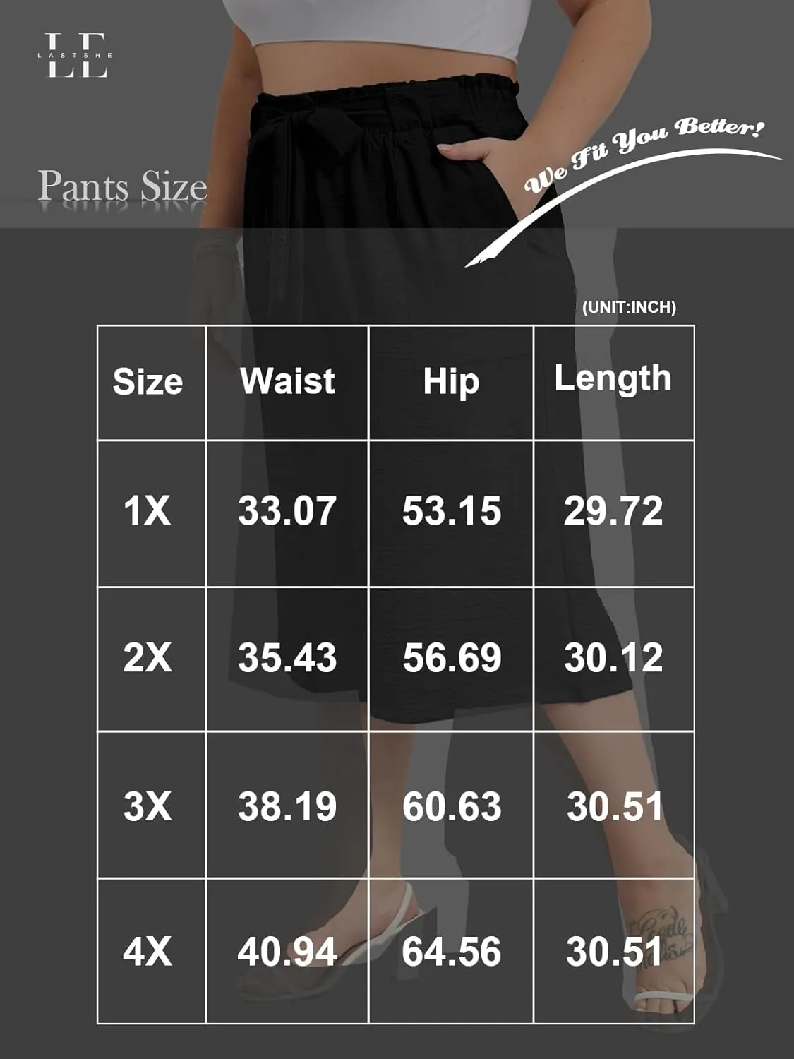 Lastshe Women's Casual Plus Size Cropped Wide-Leg Pants with Pockets High Waisted Adjustable Tie Knot Capri Palazzo Trousers