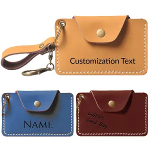 Leather Card Case Customize Minimalist Pocket Card Holder with Metal Buckle Personalized Wristlet Keychain Wallet Customizable