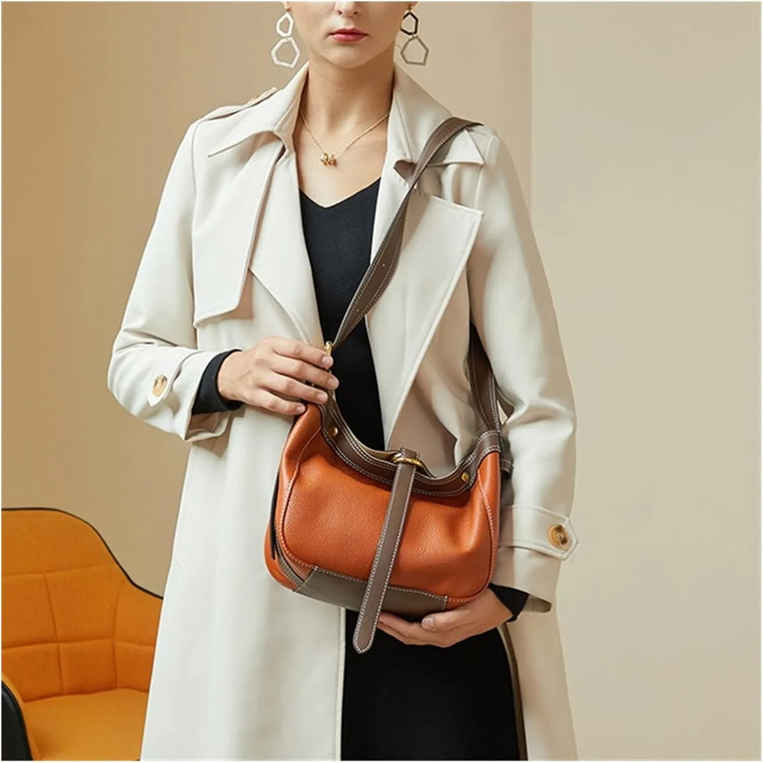 Leather Womens Bucket Bag Quality Leather Bag Soft Shoulder Messenger Bag