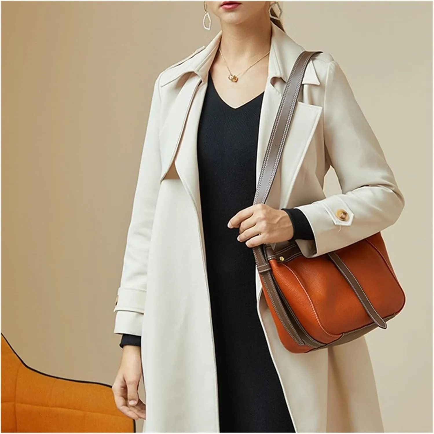 Leather Womens Bucket Bag Quality Leather Bag Soft Shoulder Messenger Bag