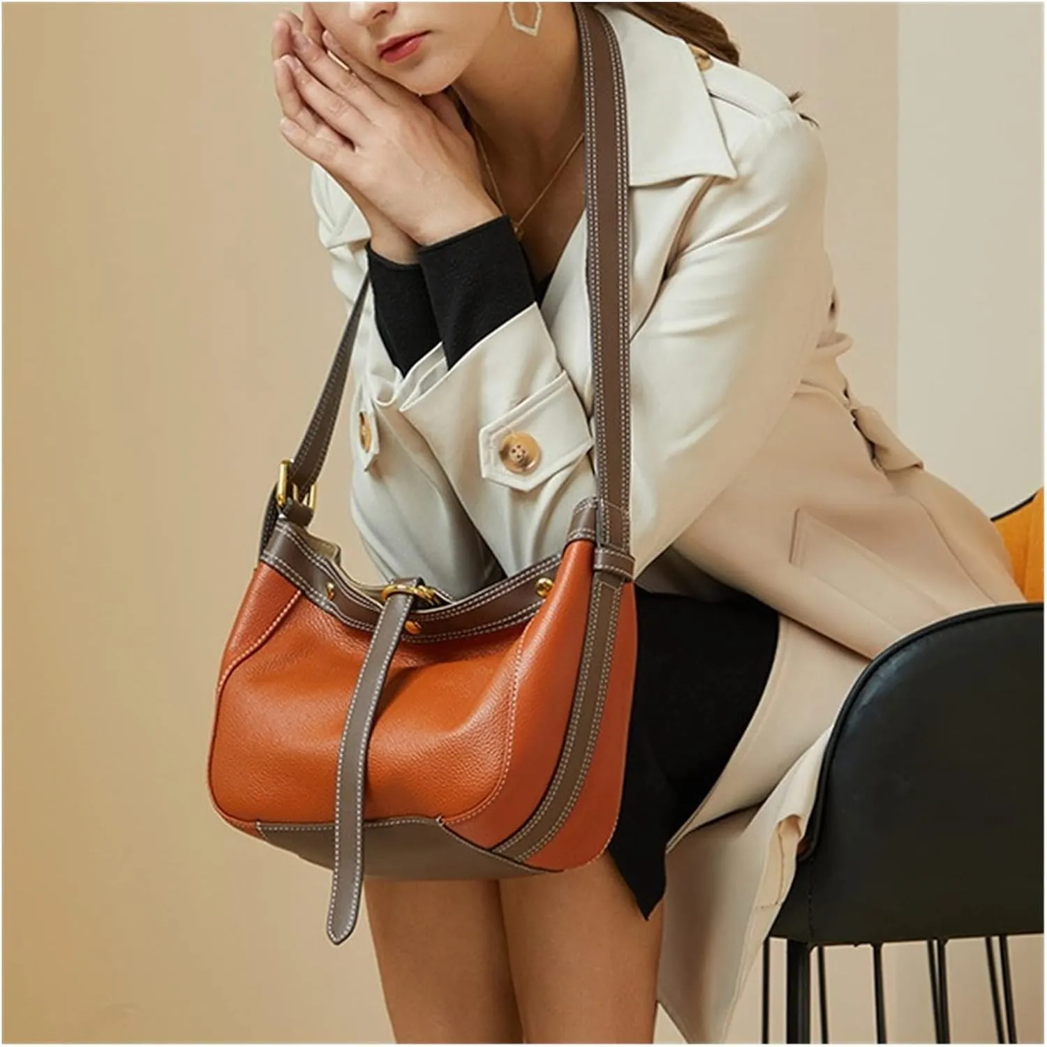 Leather Womens Bucket Bag Quality Leather Bag Soft Shoulder Messenger Bag